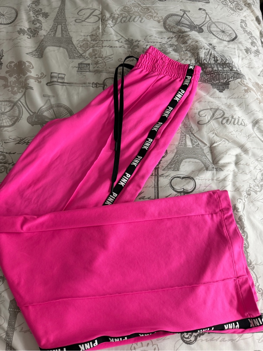 PINK Victoria's Secret Neon Pink Girls Jogger Pants with Branded Black Tape